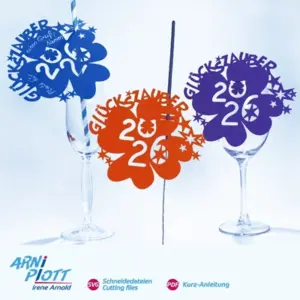 Neujahrswunsch Glückszauber 2026 für Wunderkerze oder als Anhänger für ein Glas