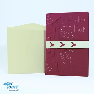 Zusammengefaltete Popup-Karte Weihnachts-Stern mit Umschlag