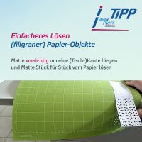 Tipp von ARNi-Plott: Einfacheres Lösen filigraner Papier-Objekte von der Schneidematte des Plotters - Matte vorsichtig um eine (Tisch-)Kante biegen und Matte Stück für Stück vom Papier lösen.