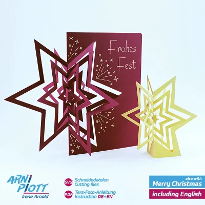 Plotterdatei für eine Popup-Weihnachtskarte und Tischdeko auf Deutsch und Englisch - von ARNi-Plott