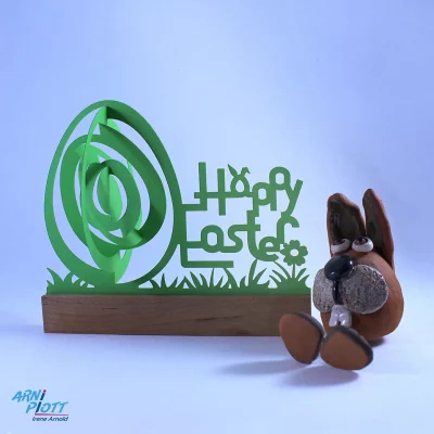 Plottertemplate mit Schriftzug Happy Easter und Pop-up Osterei in 3D in Bastelhölzchen